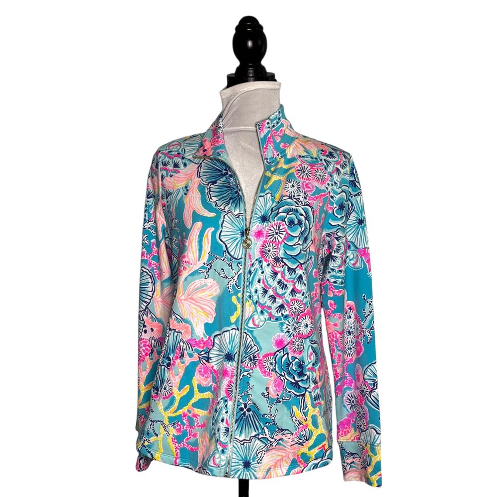 Lilly Pulitzer Leona UPF 50+ Zip Up Jacket Bali Blue Once Upon a Time Size Small